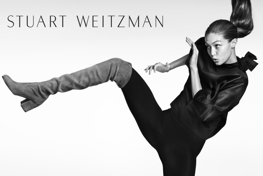 Gigi Hadid fronts Stuart Weitzman’s autumn 2016 campaign, shot by Mario Testino