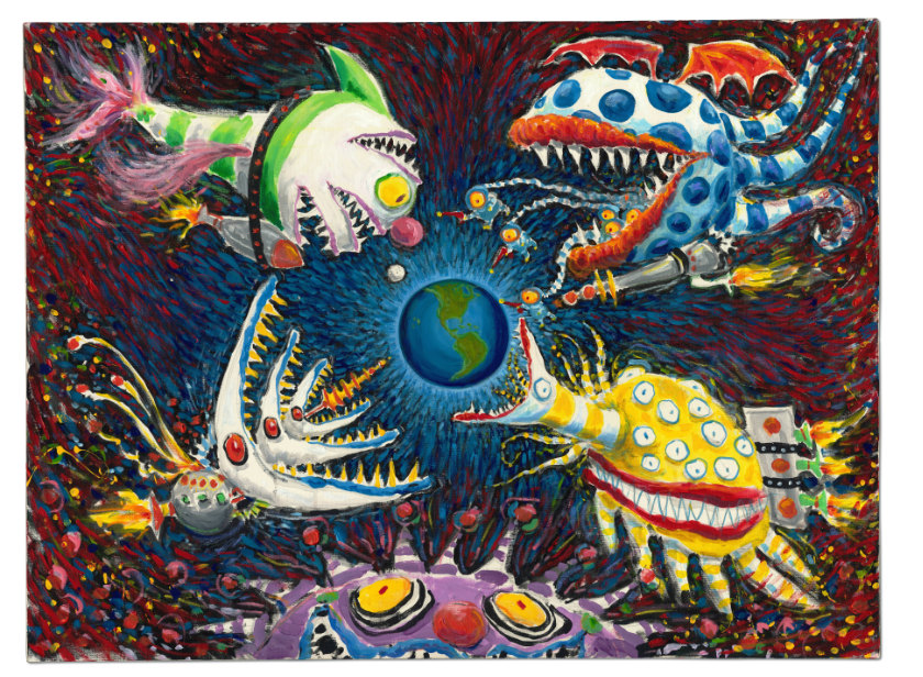 Illustration of creatures surrounding the planet earth