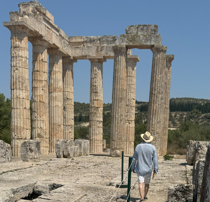 The Temple of Zeus at Nemea, surviving from antiquity, on a sunny day.